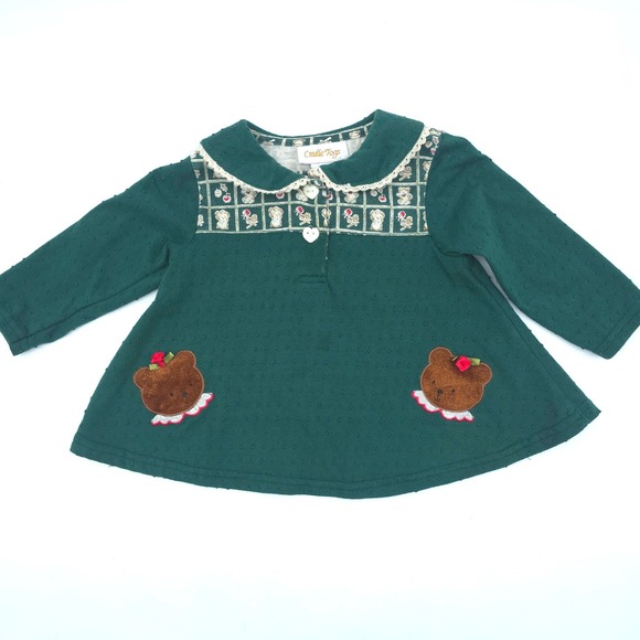 Vintage Cradle Togs Green Teddy Bear Outfit Set Size 12M - Picture 2 of 11